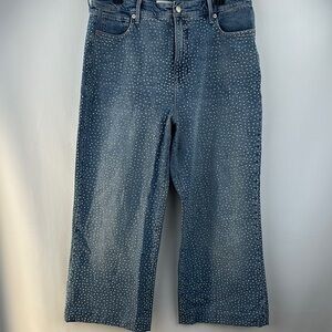 Good American High Waisted Wide Leg Cropped Sequin Denim Jeans